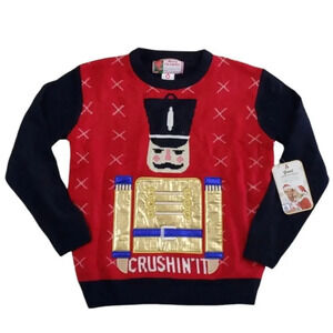 NEW Great Christmas Sweater Women Medium Nutcracker Crushin It Red Black Sweater